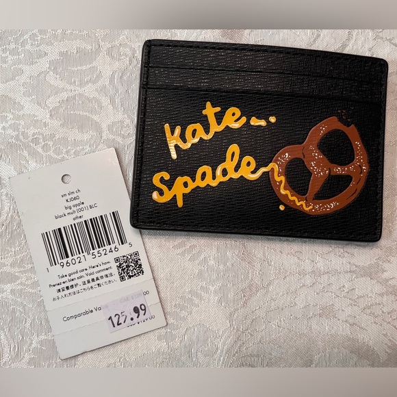 Kate Spade Big Apple Pretzel Small Slim Card Holder in black patent leather NWT - Picture 8 of 8